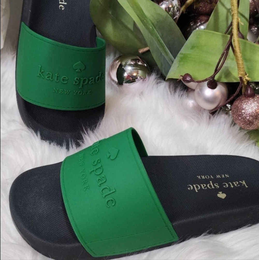 NWT Kate Spade New York Black and Green Women's Slides - Picture 8 of 10